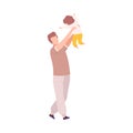 Father Holding His Little Daughter on His Hands, Parent and Toddler Baby Having Good Time Together Flat Vector