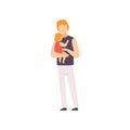Father Holding Toddler Baby on His Hands, Parent Taking Care of His Child Vector Illustration