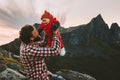 Father holding up baby happy family travel vacations Royalty Free Stock Photo