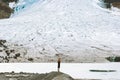 Father holding up baby hiking together in mountains Royalty Free Stock Photo