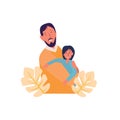 Father holds daughter in hugs, illustration of a family