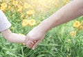 Father holds the hand of a little child, united trust family concept Royalty Free Stock Photo