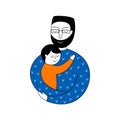 A father holds his son in his arms. Doodle vector illustration on a white background.