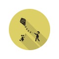 father holds a kite long shadow icon. Simple glyph, flat vector of FAMILY icons for ui and ux, website or mobile application Royalty Free Stock Photo