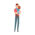 Father holds little son in his arms cartoon vector illustration