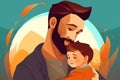 Father holds the son close to his chest. Happy Father\'s Day illustration