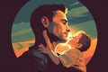 Father holds the son close to his chest. Happy Father\'s Day illustration