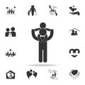 father keeps the child on his shoulders icon. Detailed set of human body part icons. Premium quality graphic design. One of the co