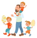 Father with kid. Family walking in park. Happy children with cotton candies. Parent spending time together with sons and Royalty Free Stock Photo