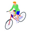 Father with kid ride bicycle icon, isometric style Royalty Free Stock Photo