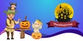 Father with kids carving Hallows pumpkin poster Royalty Free Stock Photo