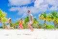 Father and kids enjoying beach summer vacation Royalty Free Stock Photo