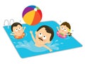 Father and kids playing in a pool (Hispanic) Royalty Free Stock Photo