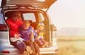 Father with kids travel by car in mountains Royalty Free Stock Photo