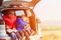 Father with kids travel by car in mountains Royalty Free Stock Photo