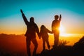 Father with kids travel in sunset mountains, happy family in nature Royalty Free Stock Photo