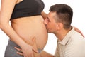 Father kissing wife tummy Royalty Free Stock Photo