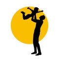 Father lifting son black silhouette. Dad and son icon sign or symbol. Fatherhood logo. Parenthood life. Happiness and joy. Happy