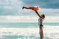 Father lifting up daughter family playing together outdoor dad with child on the beach summer vacations healthy lifestyle Royalty Free Stock Photo