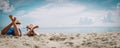 Father with little daughter relax on beach