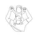 Father little kid line drawing. Abstract family continuous line art. Young dad holding his daughter