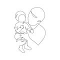 Father little kid line drawing. Abstract family continuous line art. Young dad hugging his son