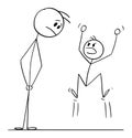 Father Looking at Angry or Resentful Child or Boy , Vector Cartoon Stick Figure Illustration