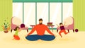 Father in Lotus Pose in Living Room Flat Vector