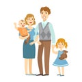 Father, Mother, Baby Boy And Little Daughter,, Illustration From Happy Loving Families Series