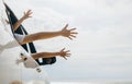 Father, mother and children raise hand wave goodbye, People having fun on road trip Royalty Free Stock Photo