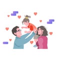 Father, mother, and daughter. Father holds daughter.Loving family. Vector illustration in cartoon style