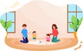 Father,Mother,daughter and son drawing on papay together,at living room Royalty Free Stock Photo