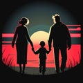 Father and mother figure holding hands with child. Mom with dad and son or daugther. Vector illustration for concepts of family Royalty Free Stock Photo