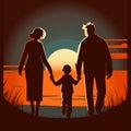 Father and mother figure holding hands with child. Mom with dad and son or daugther. Vector illustration for concepts of family Royalty Free Stock Photo