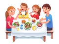 Father, mother, kids having family dinner or lunch Royalty Free Stock Photo