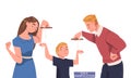 Father and Mother Pulling Ropes Manipulating Their Son as Problematic Communication and Misunderstanding Between Parent