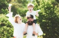 Father mother and son camping. Dad mom and his child son are playing on sky background. Happy child with parents playing Royalty Free Stock Photo