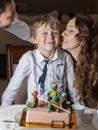 Father, mother and son celebrating birthda Royalty Free Stock Photo