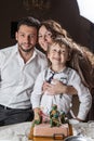 Father, mother and son celebrating birthda Royalty Free Stock Photo