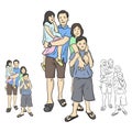 Father mother son and daughter or family standing together vector illustration sketch doodle hand drawn with black lines isolated Royalty Free Stock Photo