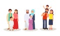 Father and Mother Standing with Children as Families of Different Nationalities Vector Illustration Set Royalty Free Stock Photo