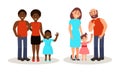 Father and Mother Standing with Children as Families of Different Nationalities Vector Illustration Set Royalty Free Stock Photo