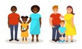 Father and Mother Standing with Children as Families of Different Nationalities Vector Illustration Set Royalty Free Stock Photo