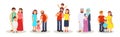 Father and Mother Standing with Children as Families of Different Nationalities Vector Illustration Set Royalty Free Stock Photo