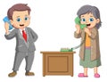 Father and mother talking on a retro wired telephone Royalty Free Stock Photo