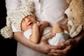 Father and Newborn Baby, New Born Kid Sleeping on Fathers Hands Royalty Free Stock Photo