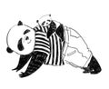 Father panda in black and white t-shirt is training