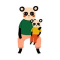 Father Panda and his Kid, Loving Parent Animal and Adorable Child Humanized Characters Vector Illustration