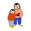 Father Penguin and his Kid Hugging, Loving Parent Animal and Adorable Child Humanized Characters Vector Illustration Royalty Free Stock Photo