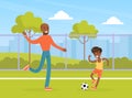 Father Playing Ball with his Son in City Park Outdoor, Active Holidays, Kid Summer Outdoor Activity Cartoon Vector Royalty Free Stock Photo